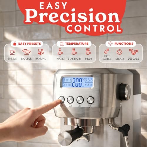 Gourmia Slim Espresso Machine with LCD Screen and Milk Frother