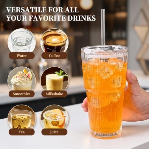 20oz Iced Coffee Cups with Lids and Straws, 2 Pcs