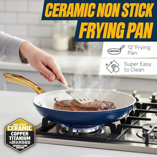 GOTHAM STEEL 12 Pc Titanium Ceramic Cookware Set Nonstick, Diamond