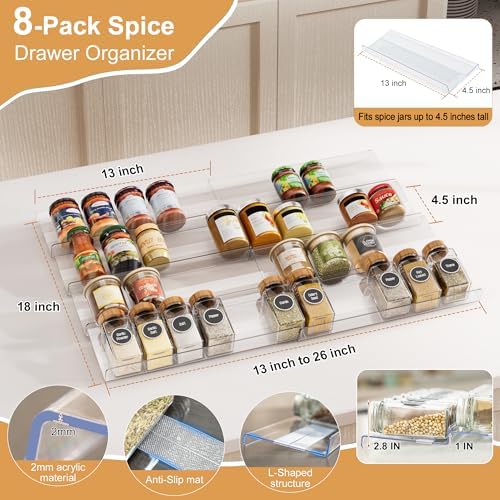 Spice Drawer Organizer Insert, 13"-26" Seasoning Organization, 8 Pcs