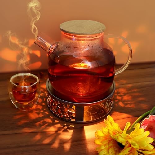Tea Warmer Petals Silhouette, Silver Brushed Stainless Steel