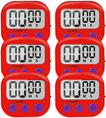 6 Pack Small Digital Kitchen Timers, Red