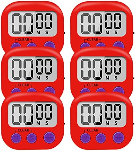 6 Pack Small Digital Kitchen Timers, Red