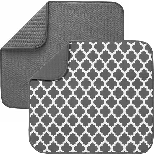 S&T INC. Dish Drying Mat, 2 Pack, 16" x 18", Large, Grey and Grey