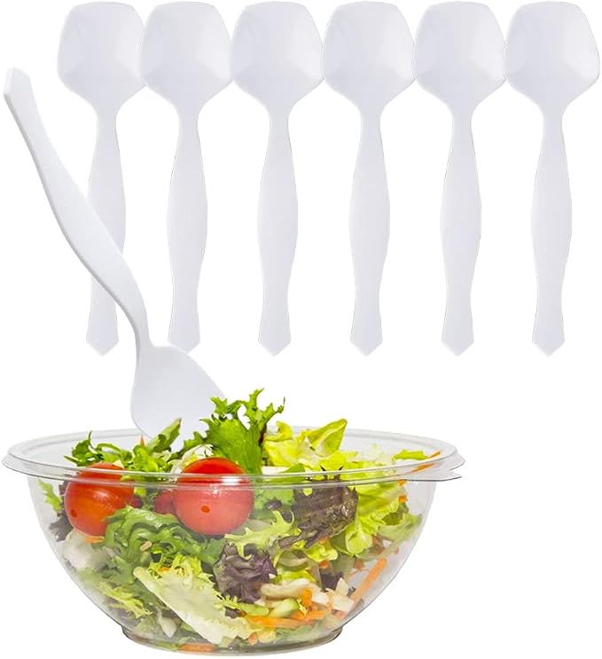 PARTY BARGAINS Disposable White Plastic Serving Spoons 8.75″ – Heavy-Duty White by PARTYBARGAINS