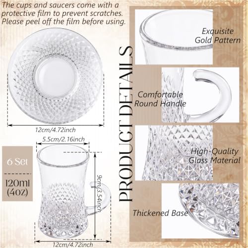 6 Pcs Turkish Tea Glasses Saucers 4 oz Clear Arabic