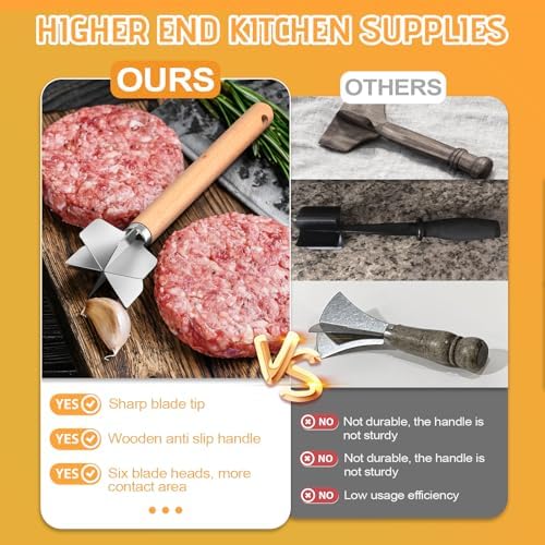 11 inch Stainless Steel Meat masher with 6 Blades, Metal Potato