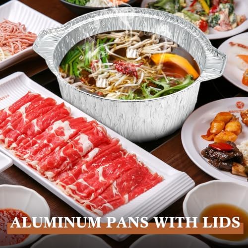 Ziliny 12 Pcs Disposable Aluminum Pot with Lid Round Foil Pans