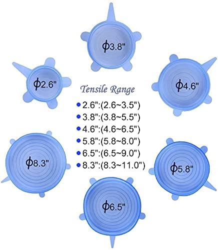 12 Pcs Silicone Stretch Lids, 6 Sizes, Blue