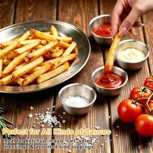 Stainless Steel Condiment Cups 12 Pack 50ml, Reusable Stackable