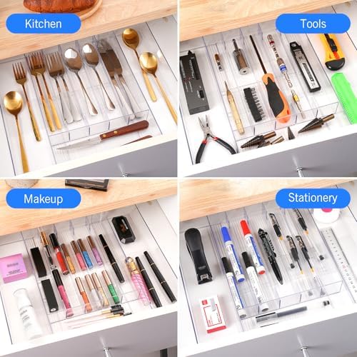 HOMEE Acrylic Expandable Kitchen Drawer Organizer for Flatware and