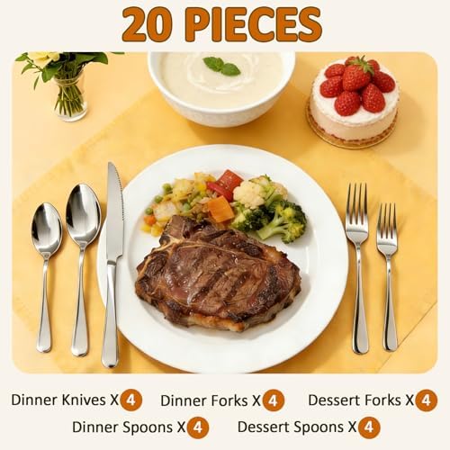 20 Piece Silverware Set, Kitchen Utensils Set for Restaurant & Home