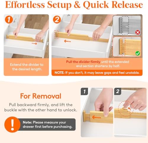Lifewit 2.36" Kitchen Drawer Dividers, Adjustable Bamboo Drawer