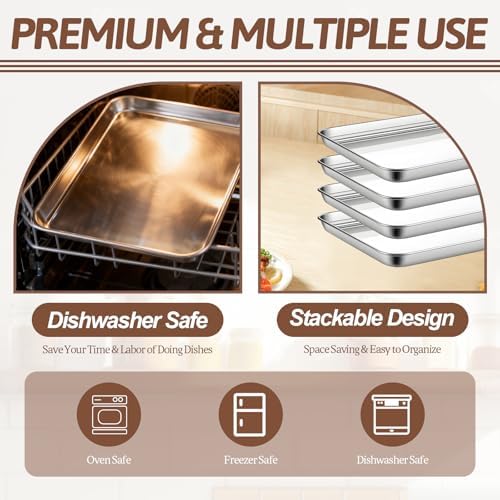 4 Pack Quarter Sheet Pan, Oven Tray, Stainless Steel Baking Sheet Pan