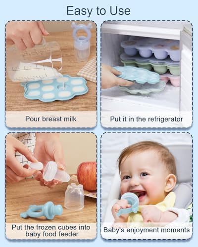 KingKam Breastmilk Popsicle Molds, Baby Fruit Feeder Teething Tray