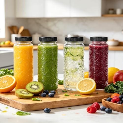 STARSIDE 10 Pack 16oz Glass Juice Bottles with Lids and Straws