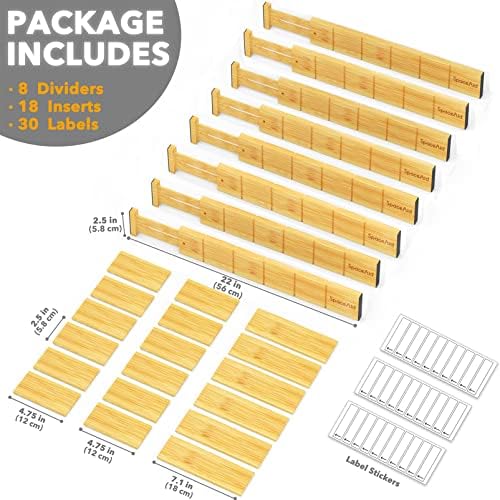 SpaceAid Bamboo Drawer Dividers with Inserts and Labels, Kitchen
