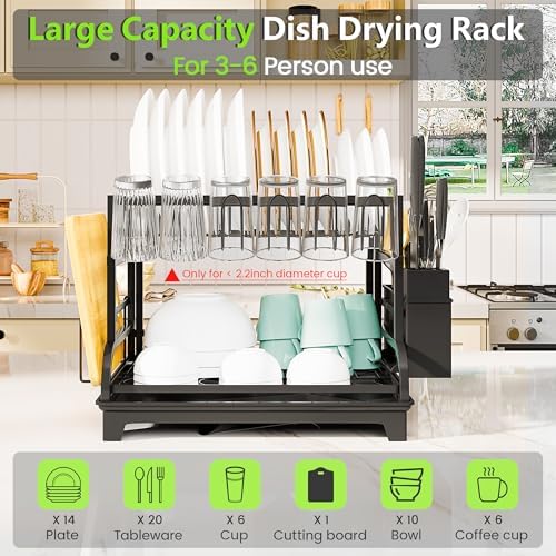 2-Tier Foldable Dish Drying Rack with Drainboard