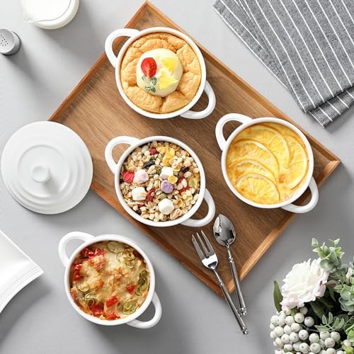 MALACASA 14 OZ Ceramic Mini Cocotte Set of 4 with Lids