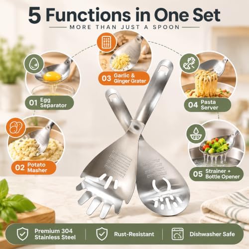 5-in-1 Stainless Steel Cooking Spoon, Multifunctional Kitchen Utensil