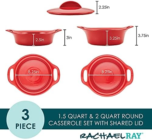 Rachael Ray Ceramic Casserole Baker Set, 3-Piece, Red