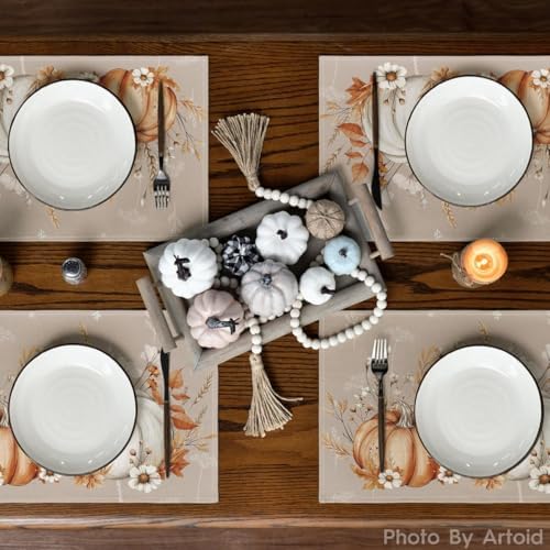 Artoid Mode Camel Pumpkins Wheat Fall Placemats Set of 4-12 x 18 Inch