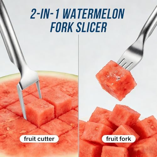 Watermelon Cutter Slicer, 2-in-1 Stainless Steel Fruit Fork