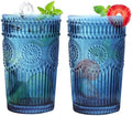 Loivttvv 6pcs Vintage Drinking Glasses Set, 12 oz Blue Highball