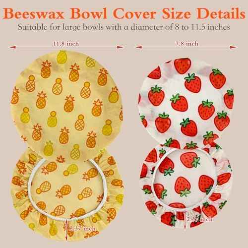 4-Pack Reusable Beeswax Bowl Covers, 7.8/11.8-Inch