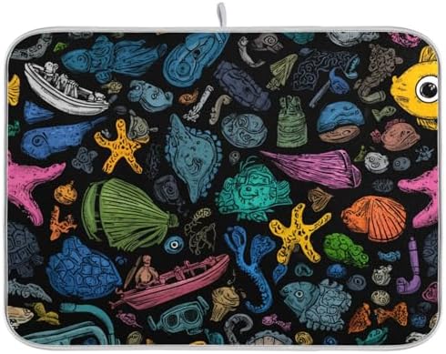 OTVEE Underwater Tool Art Dish Drying Mat for Kitchen Counter