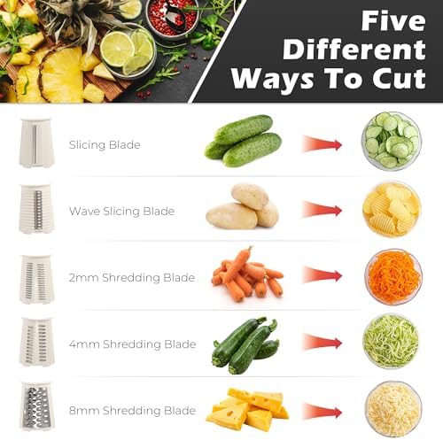 Rotary Cheese Grater, 5-Blade Mandoline Slicer