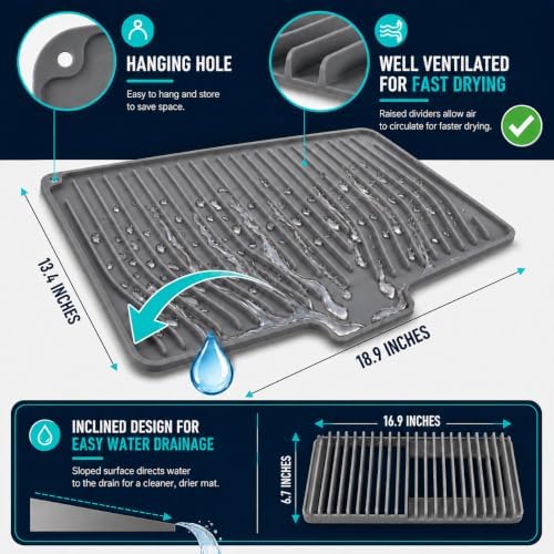 Silicone Drying Mat for kitchen counter, Rack included