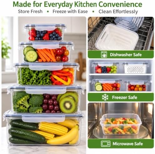 5 Pack Large Fruit Storage Containers for Fridge with Removable