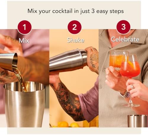 Vacu Vin Cocktail Set Plus, 7-Piece Stainless Steel Bartender Kit with