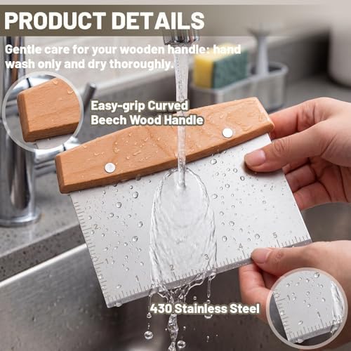 Chumia 2 Pcs Bench Scraper Stainless Steel Dough Cutter Wooden Handle