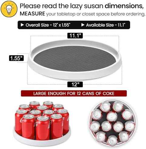 2 Pack, 12-Inch Non-Skid Lazy Susan Organizers - Turntable Rack for Pantry Organization and Storage, Kitchen, Fridge, Cabinets, Bathroom Makeup Vanity Countertop, Under Sink Organizing, Spice Rack