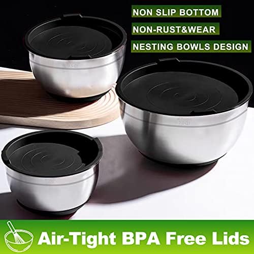 Fungun Mixing Bowls with Airtight Lids, 18 PCS Stainless Steel Nesting