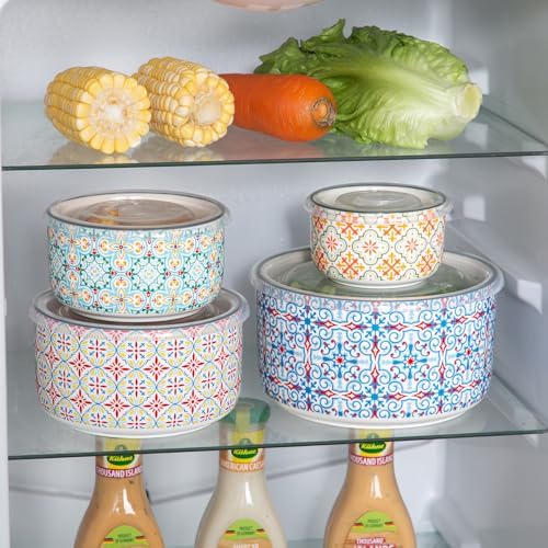 Ceramic Nesting Bowl Set with Lids, Microwave Safe, Set of 4