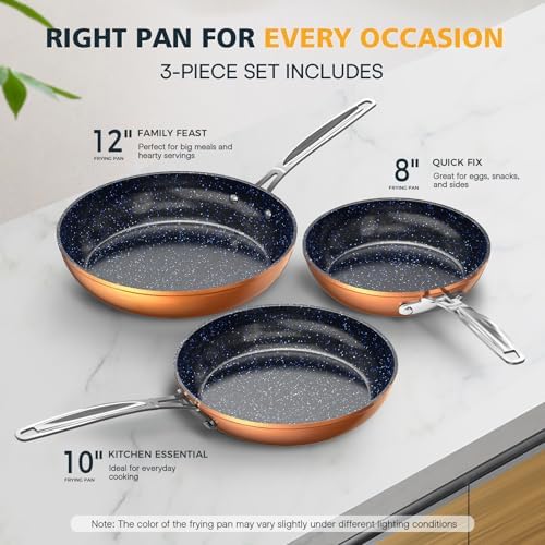 Nuwave 3-Piece 8”, 10”, 12” Forged Lightweight Frying Pan Set, Cozy