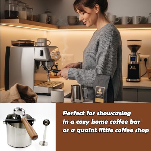 Espresso Knock Box with Scoop,2L Stainless Steel Coffee Puck Container