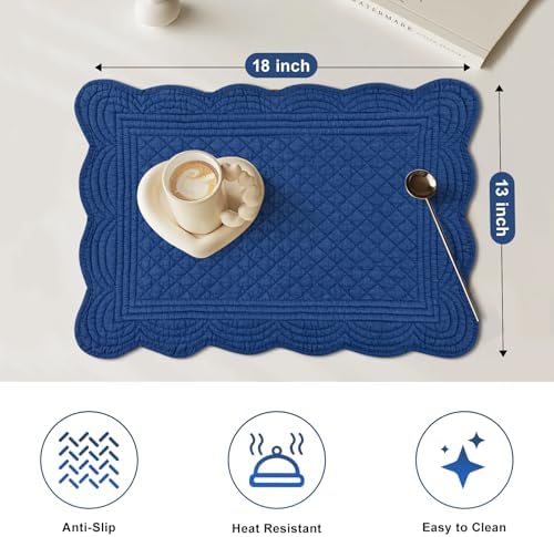 6 PC Quilted Placemats, 18"X13"Extra Large Cotton Placemats Set of 6