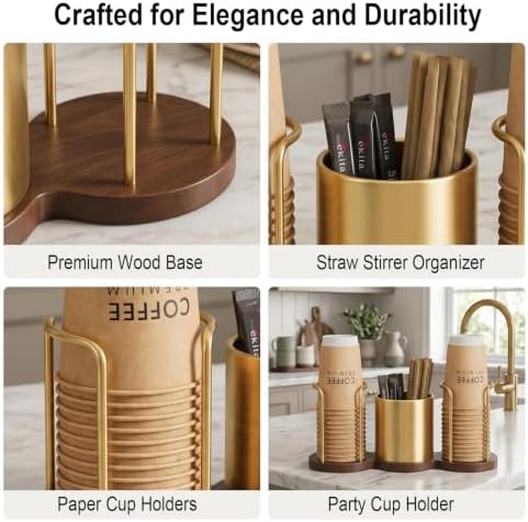 Coffee Station Organizer with Straw & Stirrer Storage Caddy for Cups