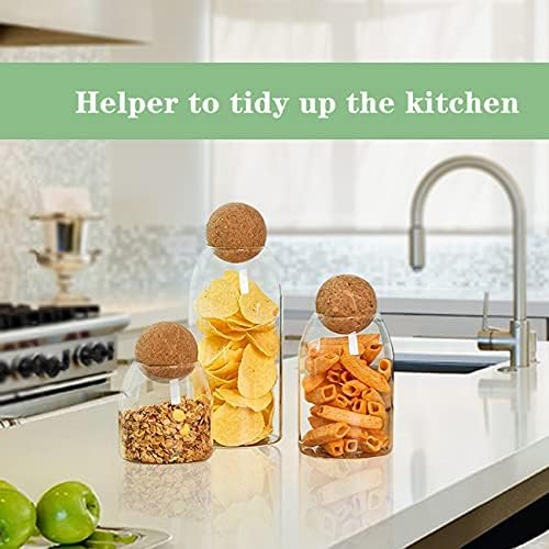 AEFPOYMXU 3 Pcs Glass Jars with Cork Ball Lid Set Kitchen Food
