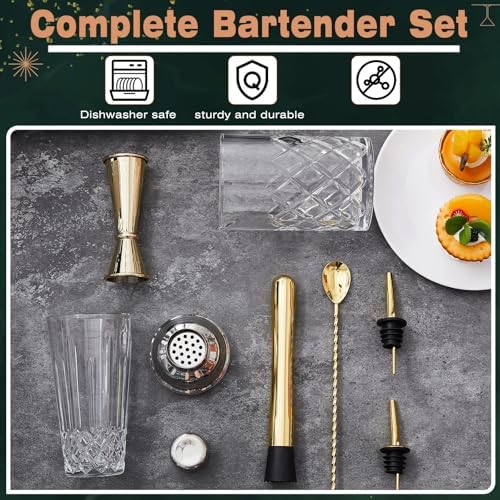 Mifoci 7 Pcs Gold Cocktail Shaker Set 304 Stainless Steel 14oz Bar