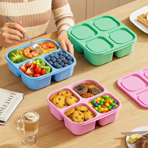 Canfanni 6 Pcs Snack Box Container Set, Reusable 3&4 Compartment Meal