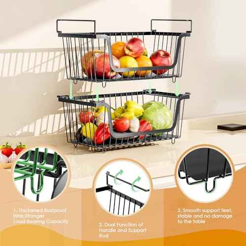 Black Stackable Wire Baskets, 4 Pcs
