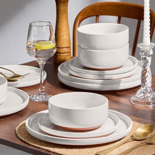 E-far Plates and Bowls Sets, 24Pcs Stoneware Ceramic Dinnerware Dishes Sets
