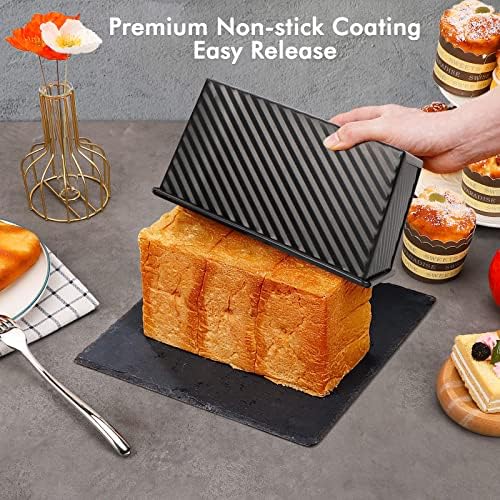 Beasea Pullman Loaf Pan with Lid, 2 Pack 1 lb Non-Stick Black Sandwich