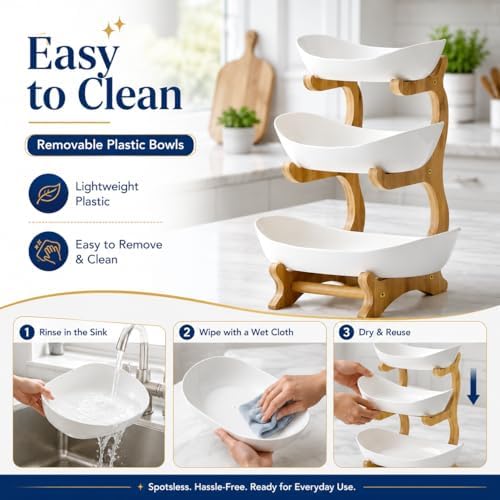 3-Tier Fruit Bowl Basket for Kitchen Countertop, Plastic Tiered Fruit
