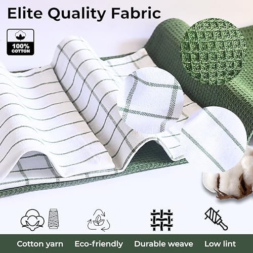 Cotton Dish Towels For Kitchen Drying - Highly Absorbent Wide Sage